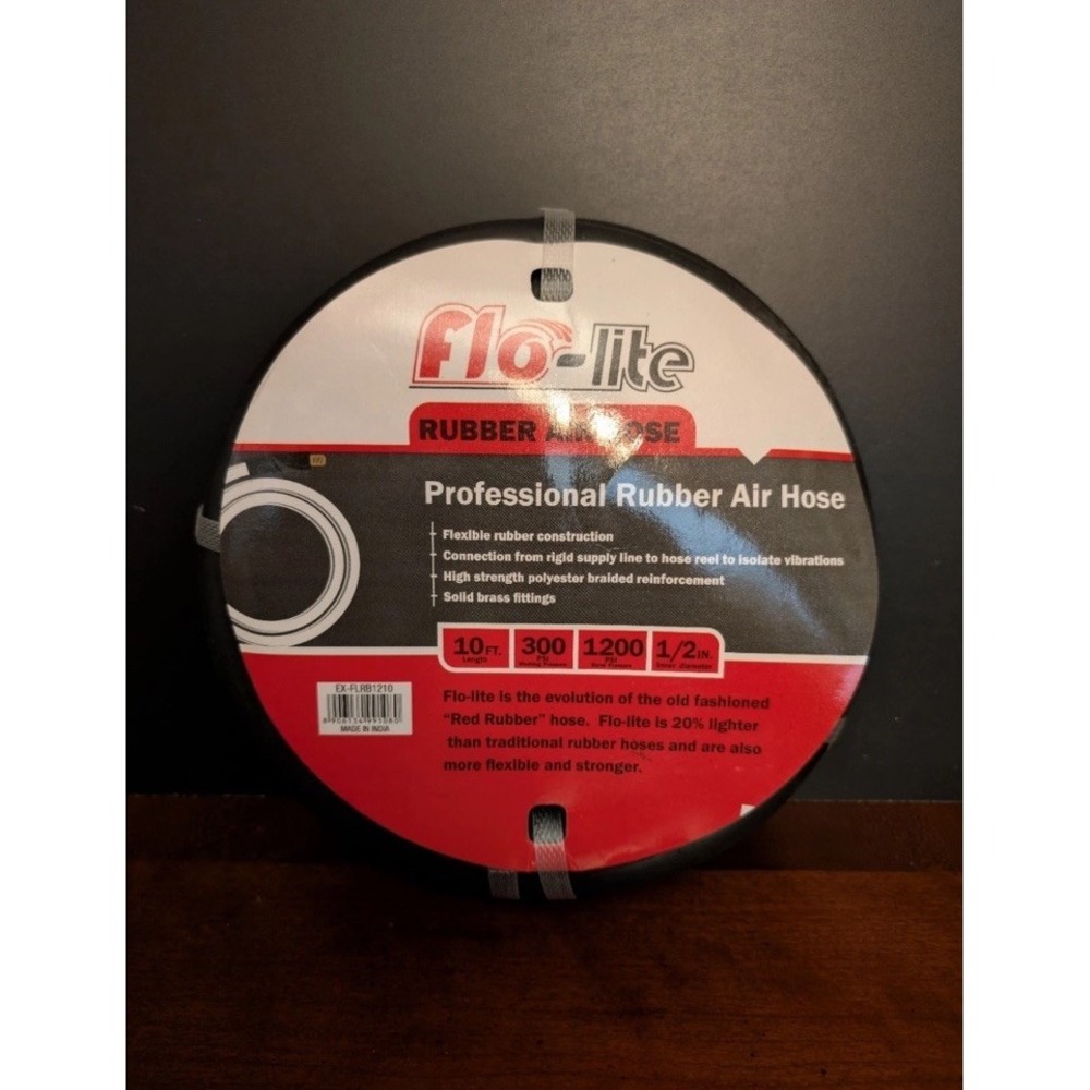 Flo-Lite Professional Rubber Air Hose - 10 Feet - 300 PSI - 1/2" Inner Diameter